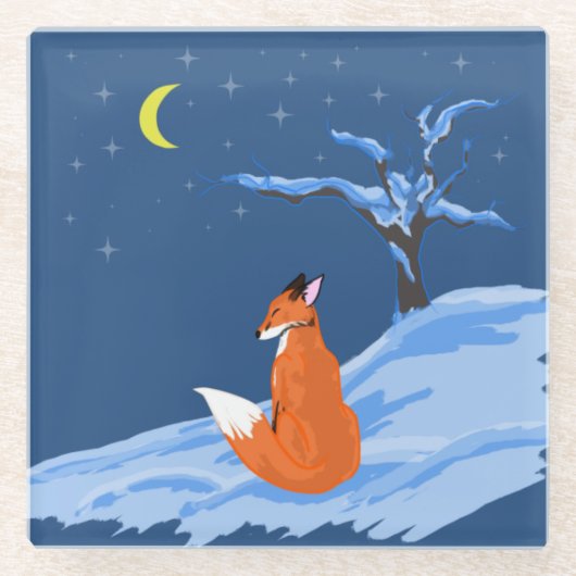 ウィンターナイトキツネ ガラスコースター (正面)