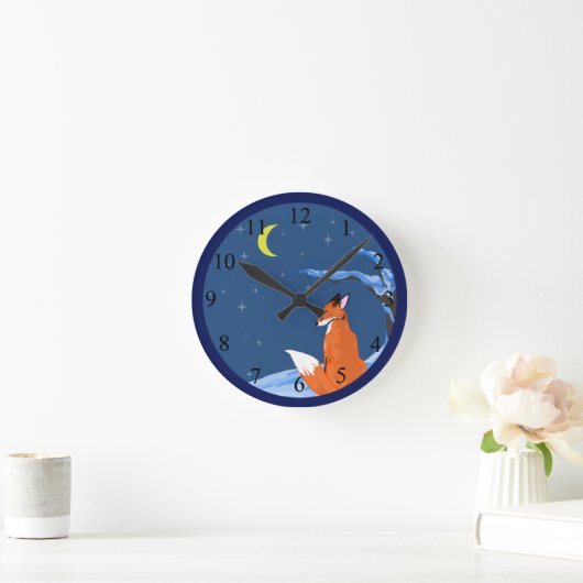 ウィンターナイトキツネ ラウンド壁時計 (ホーム)
