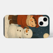 ウィンターナイト雪だるまおもしろい iPhoneケース (裏面横)