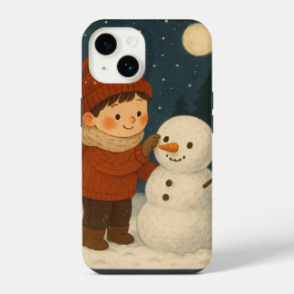 ウィンターナイト雪だるまおもしろい iPhone 14ケース