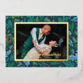 ウィンターナチュラルホリーデザイン 結婚クリスマス フォト 箔シーズンカード (正面)