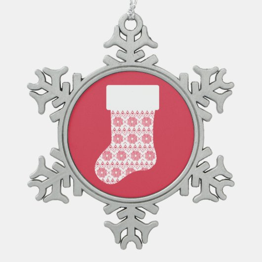 ウィンターニットクリスマスストッキングオーナメント スノーフレークピューターオーナメント (正面)
