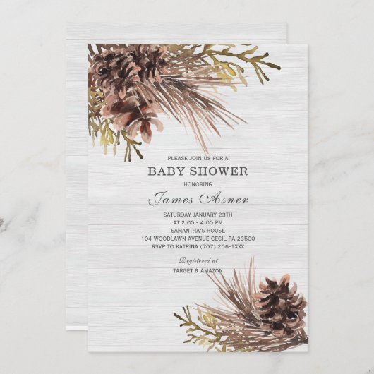 ウィンターニュートラルベビーシャワー招待状 招待状 (正面/裏面)