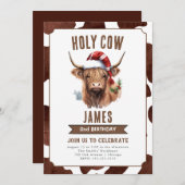 ウィンターハイランド牛の誕生日パーティーへの招待 招待状 (正面/裏面)