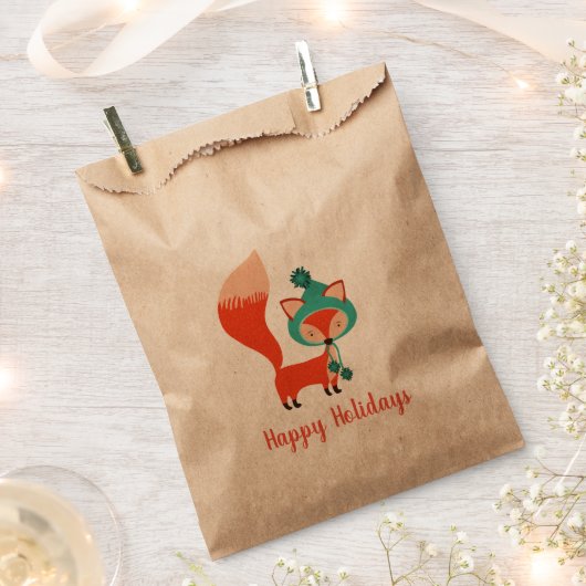 ウィンターハットキツネカスタマイズ可能クリスマス フェイバーバッグ (クリップ留めされた状態)