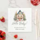 ウィンターハローベビークリスマスコテージベビーシャワー スタンダードランチョンナプキン (インサイチュ)