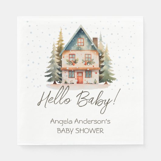 ウィンターハローベビークリスマスコテージベビーシャワー スタンダードランチョンナプキン (正面)