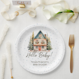 ウィンターハローベビークリスマスコテージベビーシャワー ペーパープレート
