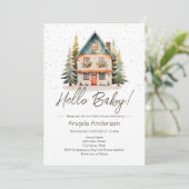 ウィンターハローベビークリスマスコテージベビーシャワー 招待状 (スタンド正面)