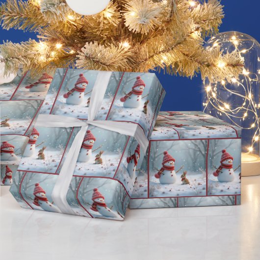 ウィンターバニーと雪だるま ラッピングペーパー (クリスマス)