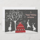 ウィンターバニーホッピーホリデーズクリスマス招待状 招待状 (正面)