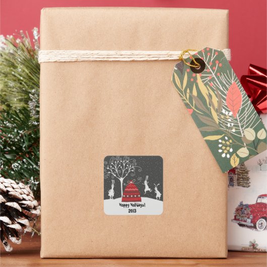 ウィンターバニーホッピーホリデーズシール スクエアシール (クリスマス)