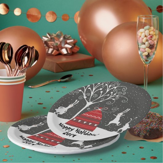 ウィンターバニーホッピーホリデーズ紙プレート ペーパープレート (複数)
