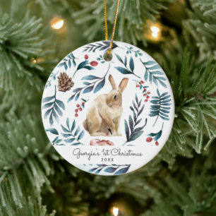 ウィンターバニー クリスマスパーソナライズされた装飾品 セラミックオーナメント