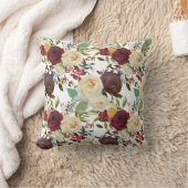 ウィンターバーガンディウォーターカラーフローラ装飾用クッション クッション (ブランケット)