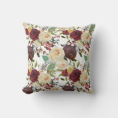 ウィンターバーガンディウォーターカラーフローラ装飾用クッション クッション (正面)