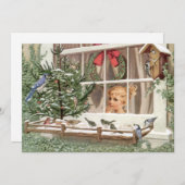 ウィンターバーズクリスマスツリーヴィンテージホリデー自然 シーズンカード (正面/裏面)