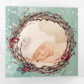 ウィンターバーズパインリース写真テンプレートクリスマス 三つ折りクリスマスカード (内部最初)