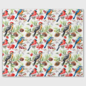 ウィンターバードパインコーン&レッドベリーホリデー ラッピングペーパー (フラット)