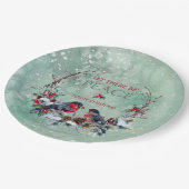 ウィンターバードパインブランチリースクリスマス ペーパープレート (アングル)