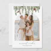 ウィンターパインアーチフォトホリデーカード 招待状 (正面)