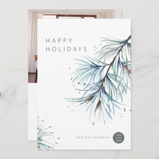 ウィンターパインウォーターカラービジネスホリデーカード シーズンカード (正面/裏面)