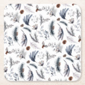 ウィンターパインエレガントボタニカルホリデイ スクエアペーパーコースター (正面)