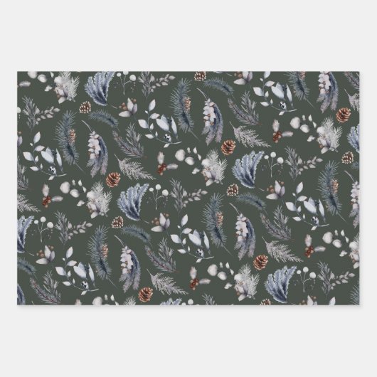 ウィンターパインエレガントボタニカルホリデイ ラッピングペーパーシート (正面3)