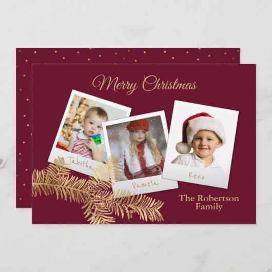 ウィンターパインクリスマスフォト数々のカード 招待状 (正面/裏面)