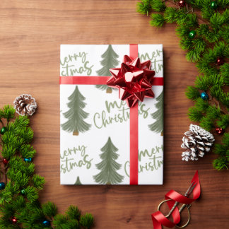 ウィンターパイングリーンツリークリスマス ラッピングペーパー