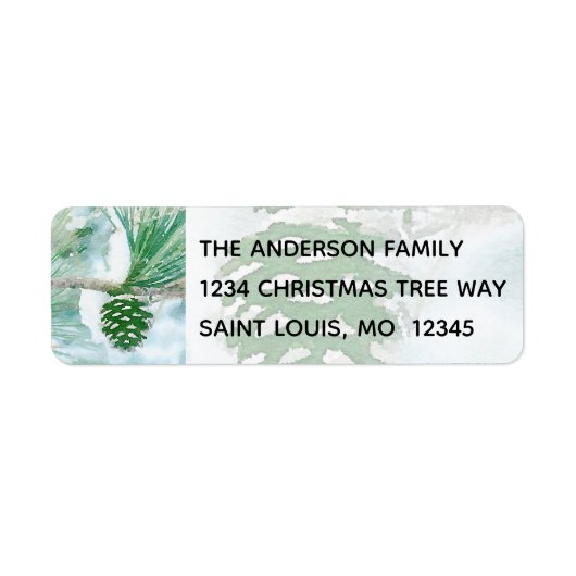 ウィンターパインコーンウォーターカラーホリデーアドレス ラベル (正面)