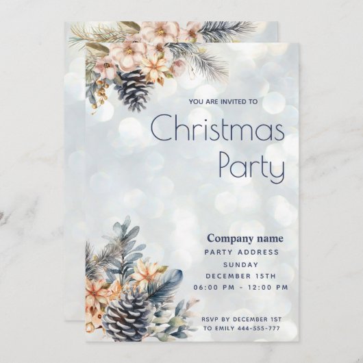 ウィンターパインコーンフローラクリスマスパーティー 企業の 招待状 (正面/裏面)