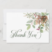 ウィンターパインコーンベリーモダン結婚ズ サンキューカード (正面)