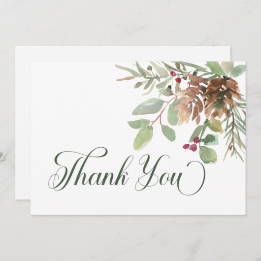 ウィンターパインコーンベリーモダン結婚ズ サンキューカード (正面/裏面)