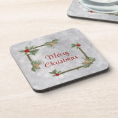 ウィンターパインズアンドホリー懸命プラスチックのコースター コースター (左側)