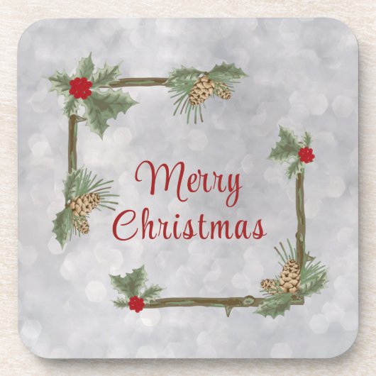 ウィンターパインズアンドホリー懸命プラスチックのコースター コースター (正面)