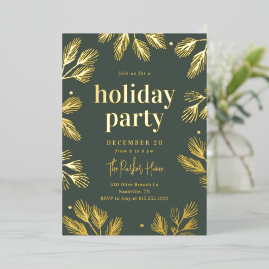 ウィンターパインズフォイルホリデーパーティー招待状 箔シーズンカード (立ち正面)