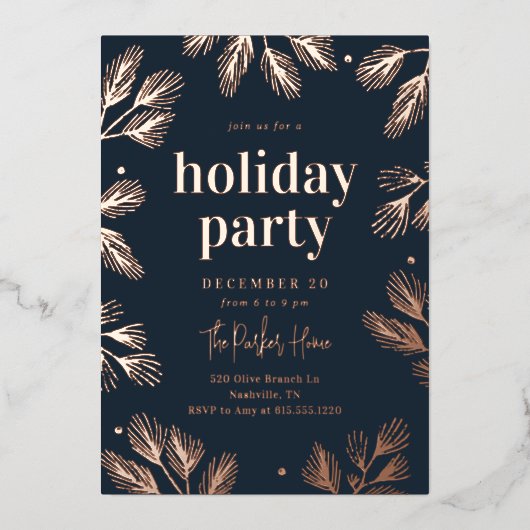 ウィンターパインズフォイルホリデーパーティー招待状 箔シーズンカード (正面)