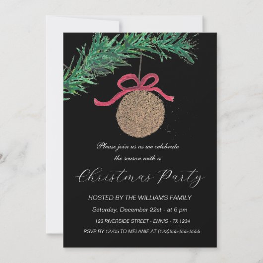 ウィンターパインズブラッククリスマスパーティー水彩 シーズンカード (正面)