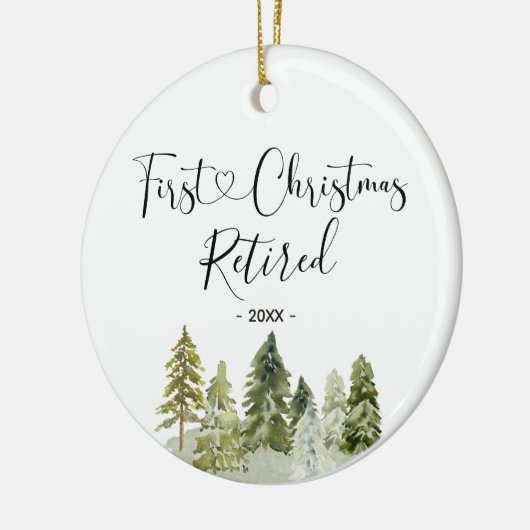 ウィンターパインツリーウッドランド退職した初めてのクリスマス セラミックオーナメント (左)