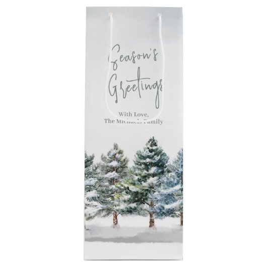 ウィンターパインツリーズホリデパーソナライズされたー ワインギフトバッグ (正面)