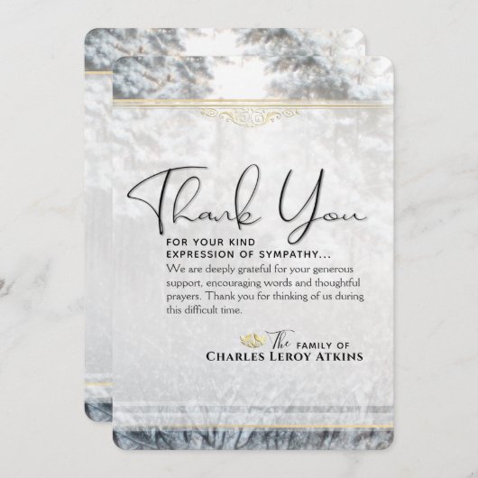 ウィンターパインツリーズ悔やみや弔慰サンキューカード 招待状 (正面/裏面)