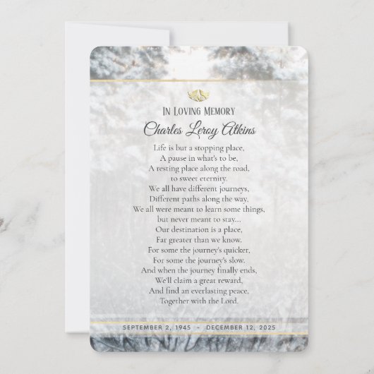 ウィンターパインツリーズ悔やみや弔慰サンキューカード 招待状 (裏面)