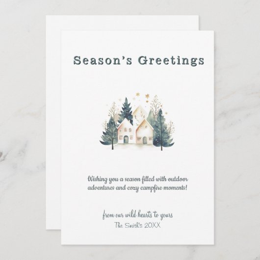 ウィンターパインツリーフォレストクリスマスホリデーブラック シーズンカード (正面/裏面)