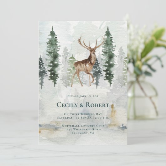 ウィンターパインツリーフォレストディア〔雄ジカの〕枝角結婚ズ 招待状 (スタンド正面)