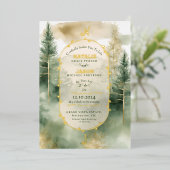 ウィンターパインツリーフォレストモノグラム結婚ズ 箔招待状 (立ち正面)