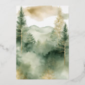 ウィンターパインツリーフォレストモノグラム結婚ズ 箔招待状 (裏面)