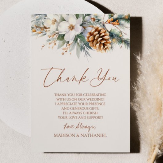 ウィンターパインツリーフラワーズフローラ サンキューカード