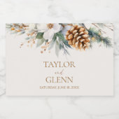 ウィンターパインツリーフラワーフローラ庭園の結婚式 スパークリングワインラベル (シングルラベル)