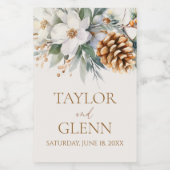 ウィンターパインツリーフラワーフローラ庭園の結婚式 ワインラベル (シングルラベル)